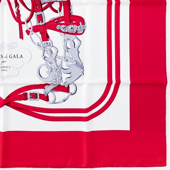 NWT Hermes Scarf "Brides de Gala" in Red/White - Picture 9 of 9